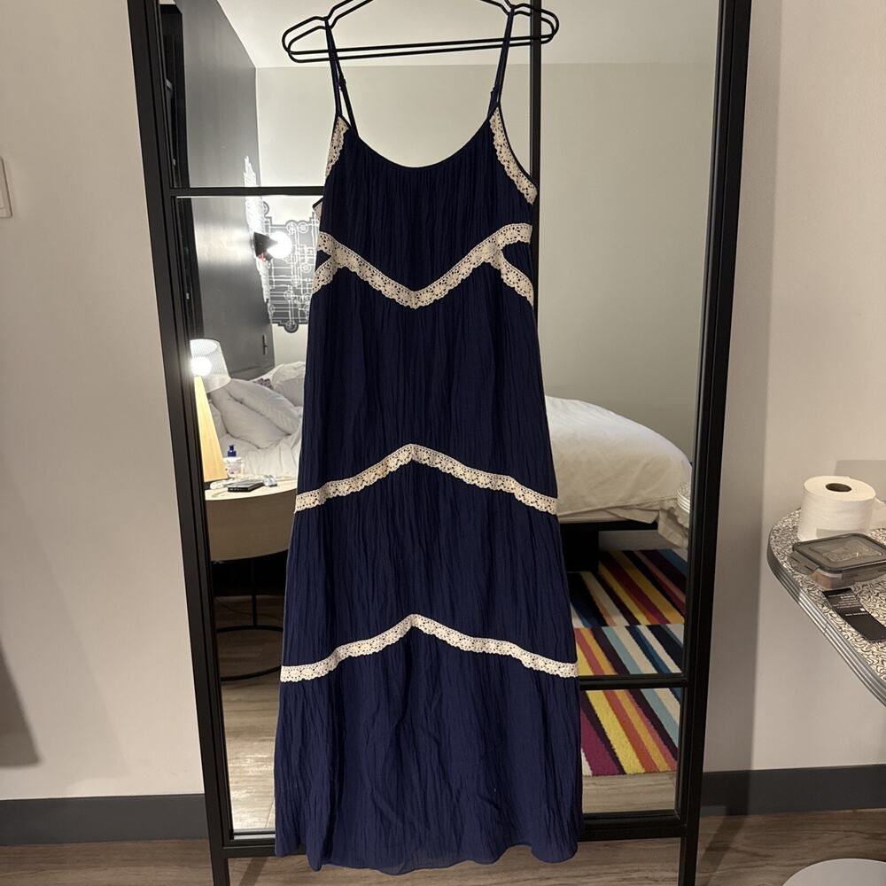Alice & Trixie Navy Blue Lace Trim Pullover Sleeveless Maxi Dress Small